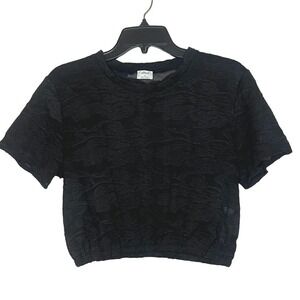 Aritizia Wilfred Textured Abstract Black Fitted Sheer Crop Top